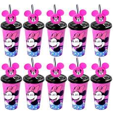 10 Copos Minnie Rosa Canudo Orelhas para Festa Lembrancinha