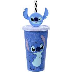 Copo Infantil Stitch com Canudo de Orelhas 500ml Original