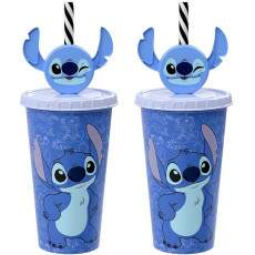 2 Copos Infantil Stitch com Canudo de Orelhas 500ml Original