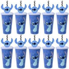 10 Copos Stitch Canudo Orelha p/ Festa Infantil Lembrancinha