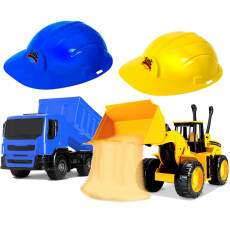 Kit Caminh�o Areia e Trator P� Carregadeira e 2 Capacetes