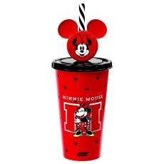Copo Infantil Minnie Vermelho Canudo Orelhas 500ml Original