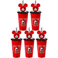 5 Copos Minnie Vermelho Canudo Orelhas p/ Festa Lembrancinha