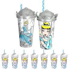 15 Copos Cinderela com Canudo Lembran�a de Anivers�rio Infantil Decora��o de Mesa