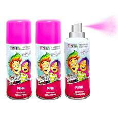 3 Tintas Spray Cabelo Maluco Lav�vel Carnaval Rosa
