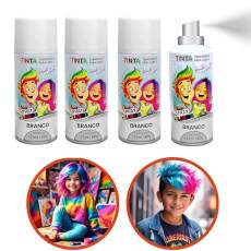 4 Tintas Spray Cabelo Maluco Lav�vel Carnaval Branca