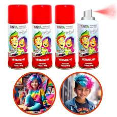 4 Tintas Spray Cabelo Maluco Lav�vel Carnaval Vermelho