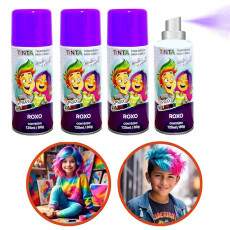 4 Tintas Spray Cabelo Maluco Lav�vel Carnaval Roxo