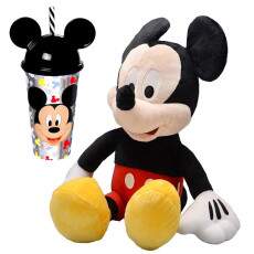 Kit Mickey Pel�cia De 45cm Falas Em Portugu�s + Copo Orelhas