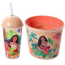 Kit 2 em 1 Princesa Moana Copo Shake e Balde Pipoca Original
