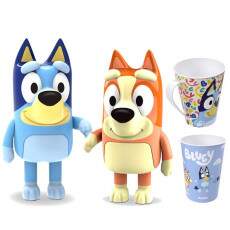 Kit Especial 2 Bonecos Bingo e Bluey Elka + Copo e Caneca