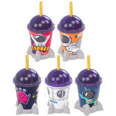 5 Copos com Canudo Infantil Astronauta Lembran�a Festa