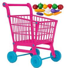 Carrinho de Mercado Compras com Legumes de Brinquedo Rosa