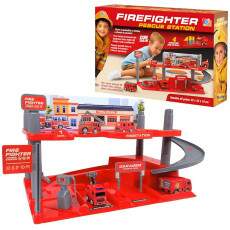 Posto dos Bombeiros com 2 Andares Pista Garagem 4 Carrinhos