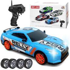 Carrinho de Controle Drift 4x4 Recarreg�vel GTR Azul 1:24 Rodas Extra