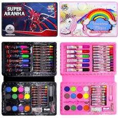 2 Estojos Colorir Escolar Canetinhas Menino e Menina 42 Pe�as