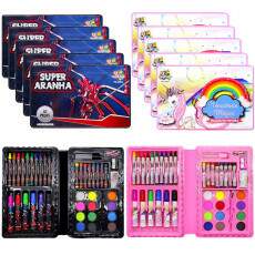 10 Maletas Colorir Artes Estojo Unic�rnio e Spider Aranha 42p�s Atacado Lembran�a Festa