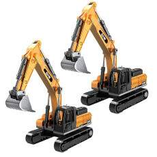 Kit 2 M�quina Escavadeira Realista Trator Cole��o Esc 1:64