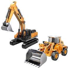 Kit 2 em 1 Trator Escavadeira + P� Carregadeira Cole��o 1:64