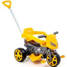 Motoca Triciclo Infantil Pedal Controle Empurrador p/ Pais Amarela