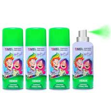 4 Tintas Verde Spray Cabelo Maluco Lav�vel Carnaval Infantil