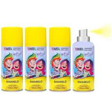 4 Tintas Spray Amarelo Cabelo Maluco Lav�vel Carnaval Festa