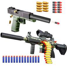 Kit 2 Lan�adores de Brinquedo Metralhadora e Pistola Glock Dardos com Capsulas Realistas