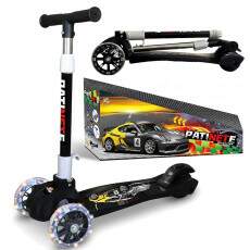 Super Patinete Infantil Meninos Carros Com Luzes com 3 Rodas Preto