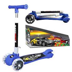 Super Patinete Infantil Meninos Carros Com Luzes com 3 Rodas Azul