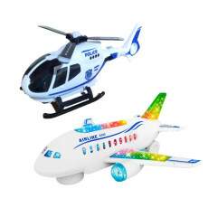 Brinquedo Infantil com Luz e Som Kit Helic�ptero Pol�cia e Avi�o Airbus
