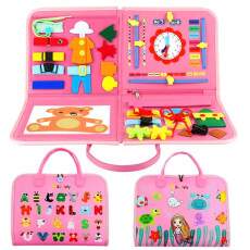 Maleta p/Beb�s Multissensorial Livro Montessori de Atividade Rosa