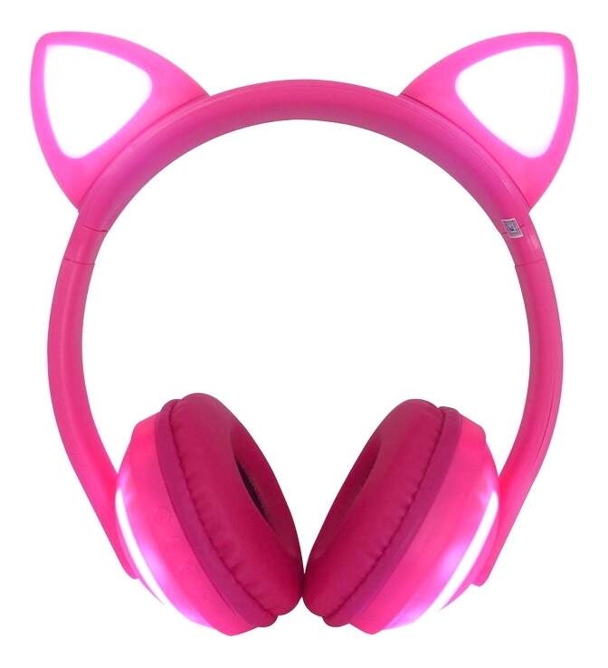 Fone de Gatinho Infantil com Luzes 7 Cores com Orelhas de Gato Rosa