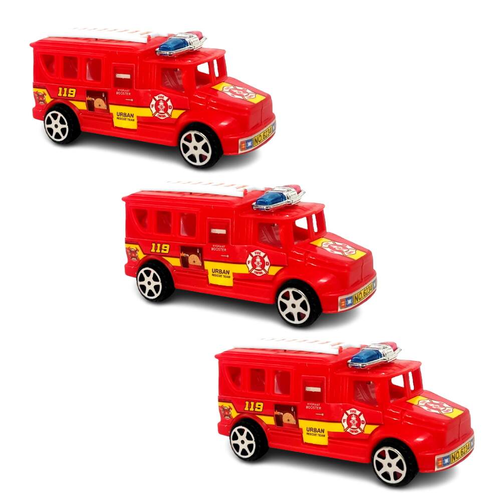 Carro de Bombeiros Fricção Kit com 3 Carrinhos Infantil