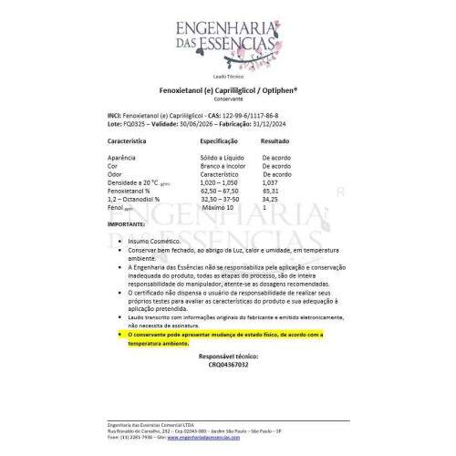 Fenoxietanol (e) Caprililglicol / Optiphen - Opes : 30/06/2026