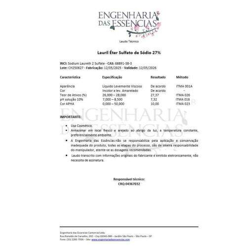 Lauril ter Sulfato de Sdio a 27% - Opes: 12/05/2025
