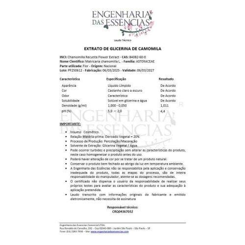 Extrato de GLICERINA DE CAMOMILA - Opo: 06/03/2027
