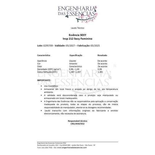 Essncia SEXY Insp 212 Sexy Feminino: 05/2027