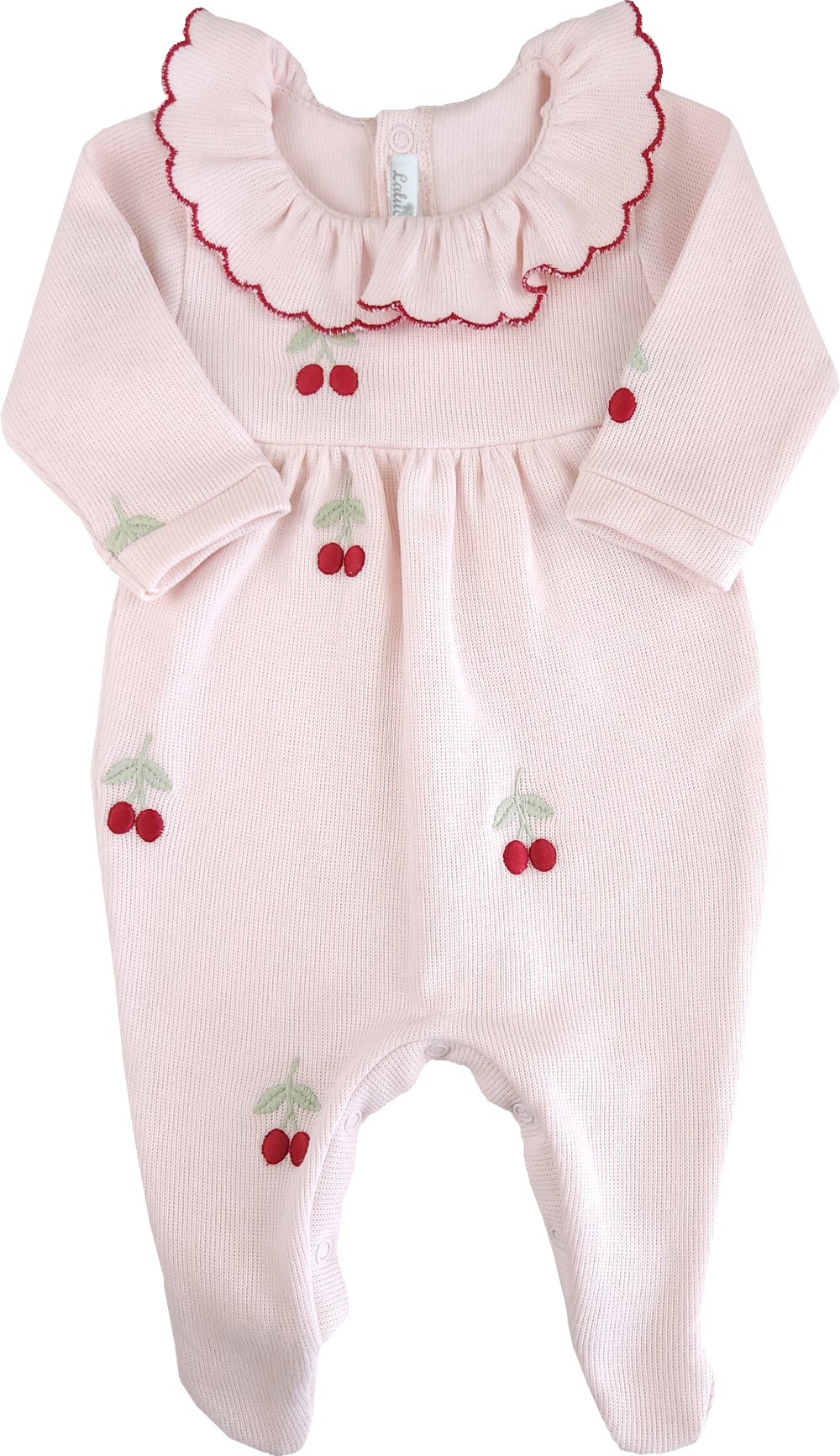Macacão bebê cerejinha malha tricotada 100% algodão Laluca Baby