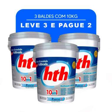 KIT COM 3 BALDES CLORO HTH 10 EM 1 LEVE 3 E PAGUE 2