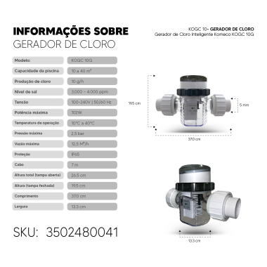 Gerador de Cloro Inteligente Komeco KOGC 10G