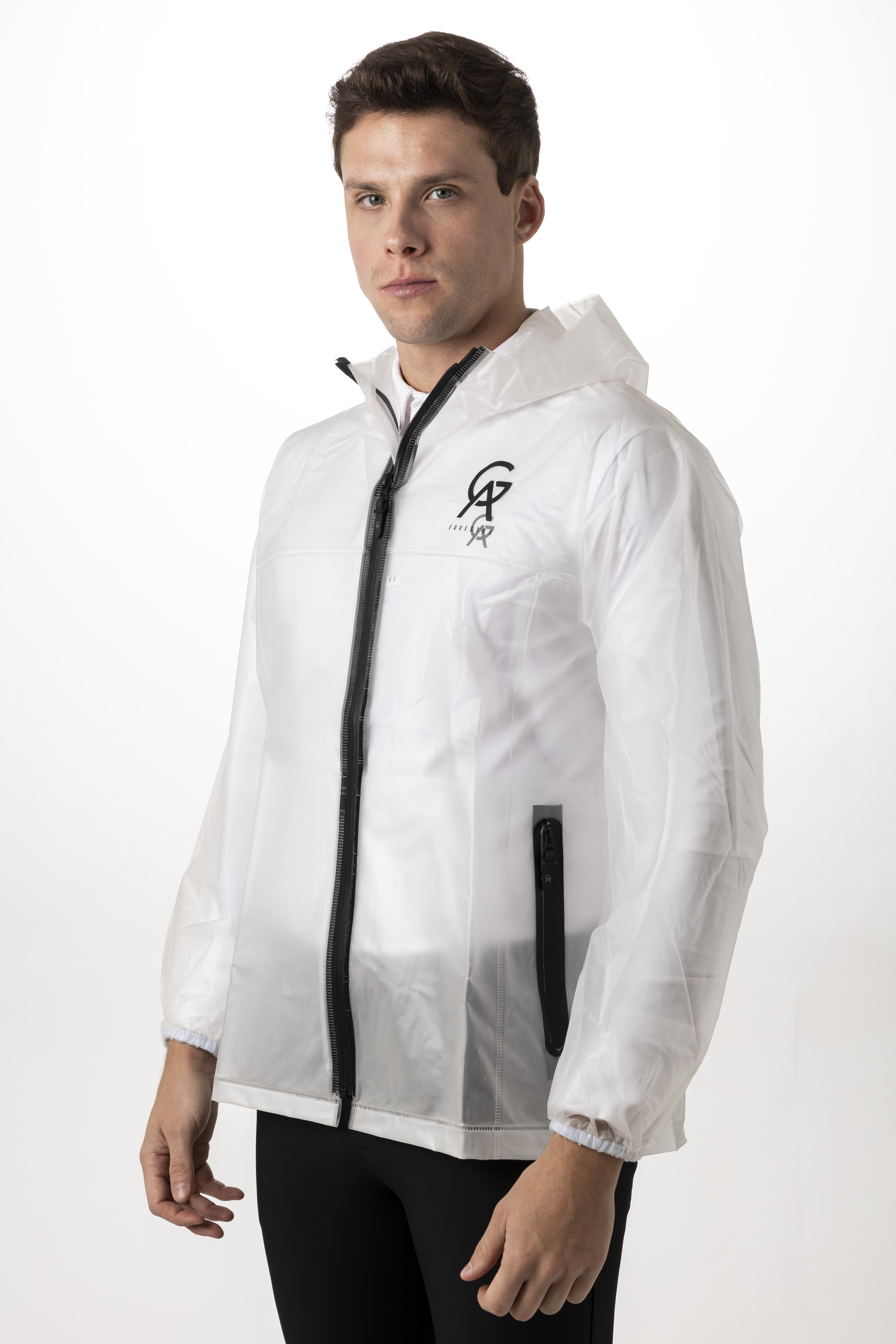 Capa de chuva unisex hipismo transparente ziper emborrachado