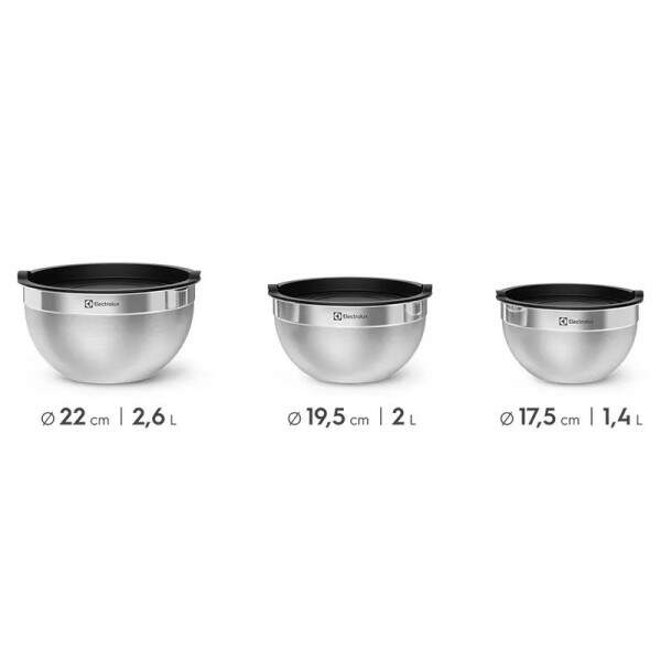 3 Bowls De Inox Electrolux com Tampa Plstica e Muito Estilo