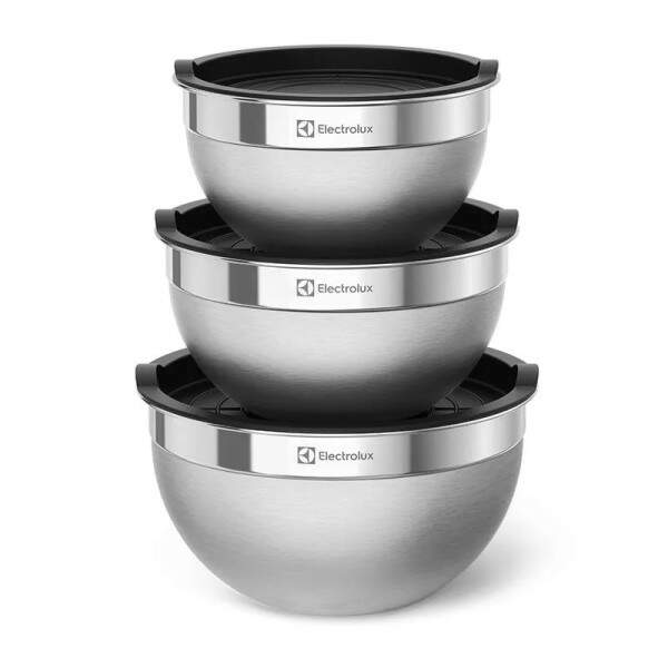 3 Bowls De Inox Electrolux com Tampa Plstica e Muito Estilo