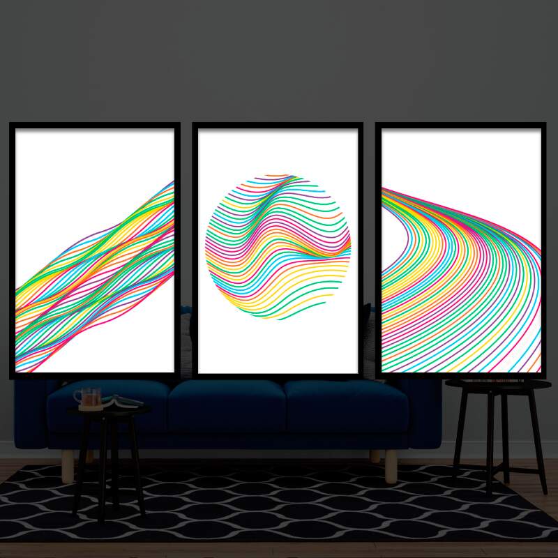 Quadro Trio Minimalista Novos Arco-�ris - Art�stico Premium