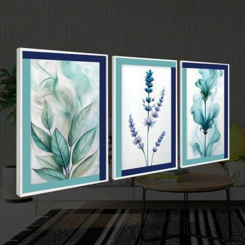 Quadro Floral Abstrato Folhas Celeste: Toque de Harmonia
