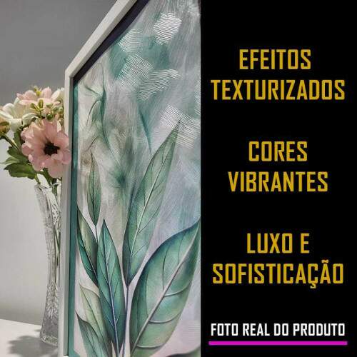 Quadro Floral Abstrato Folhas Celeste: Toque de Harmonia