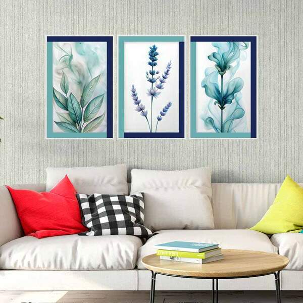 Quadro Floral Abstrato Folhas Celeste: Toque de Harmonia