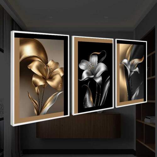 Quadro Floral Abstrato Dourado Supremo: Luxo e eleg�ncia