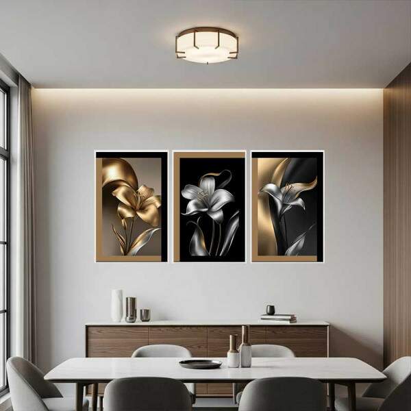 Quadro Floral Abstrato Dourado Supremo: Luxo e elegncia