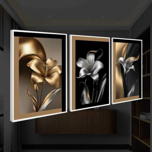 Quadro Floral Abstrato Dourado Supremo: Luxo e elegncia